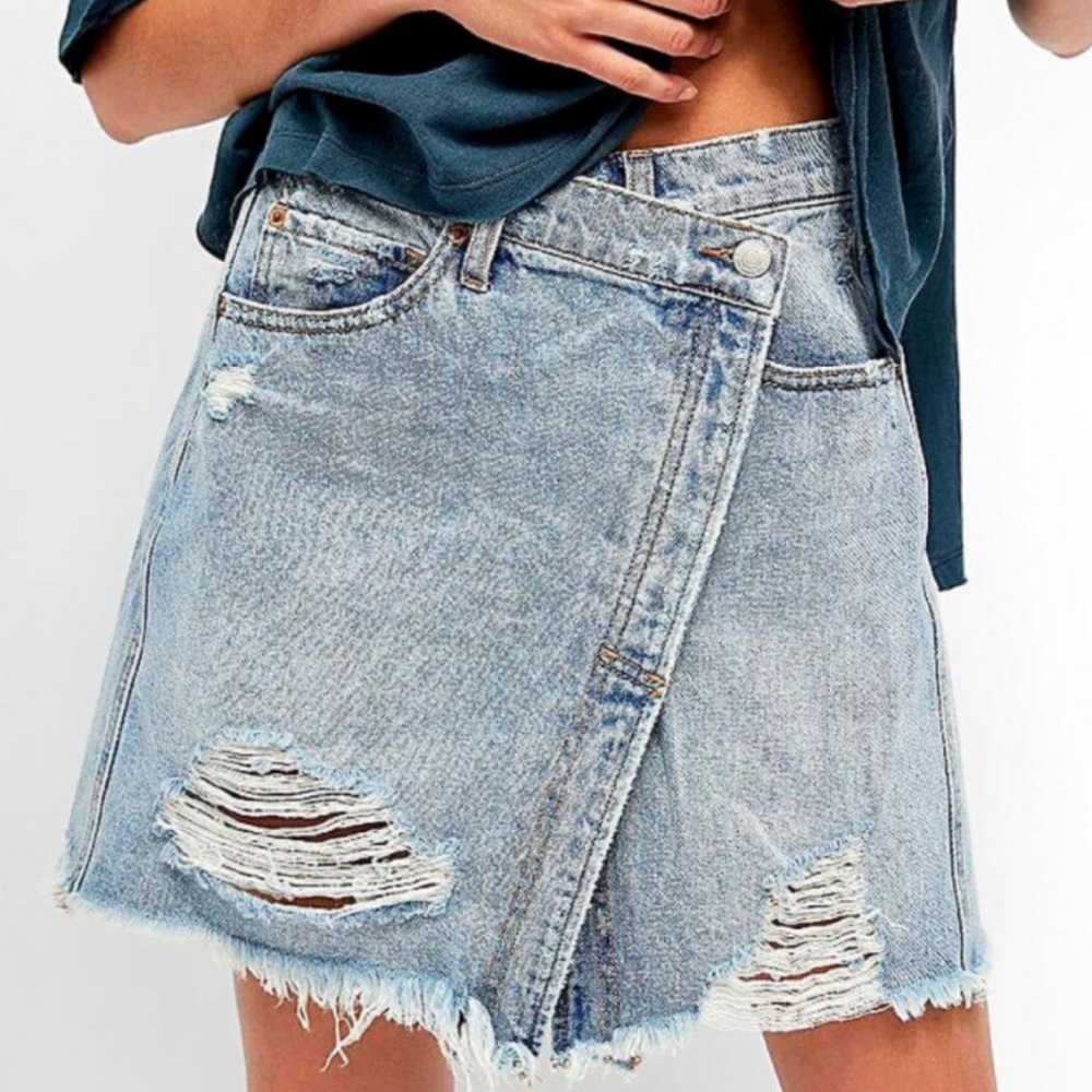 We the Free People Parker Denim Asymmetrical Wrap Skirt 26